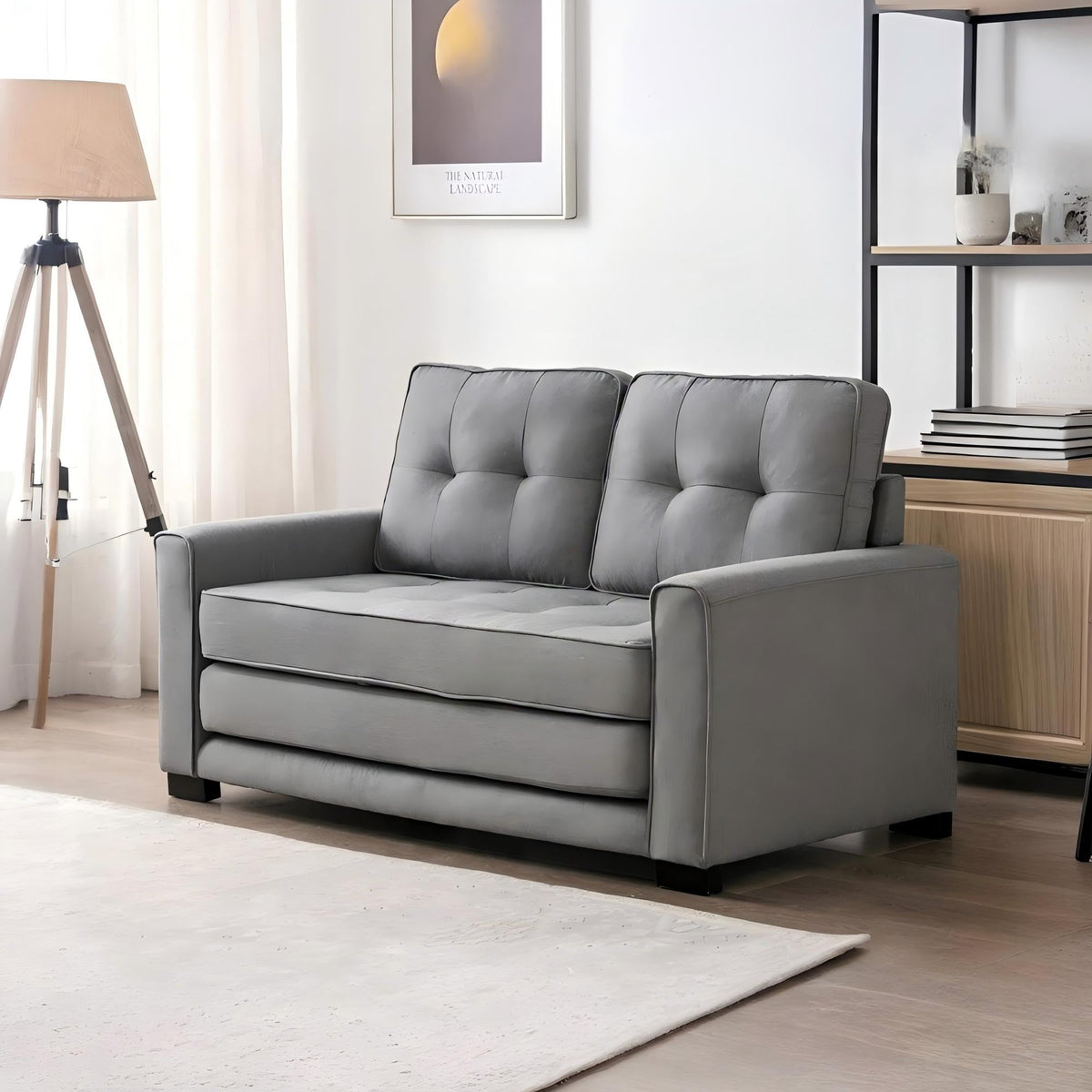 Light Gray Tufted Pull-Out Sleeper Loveseat S5178