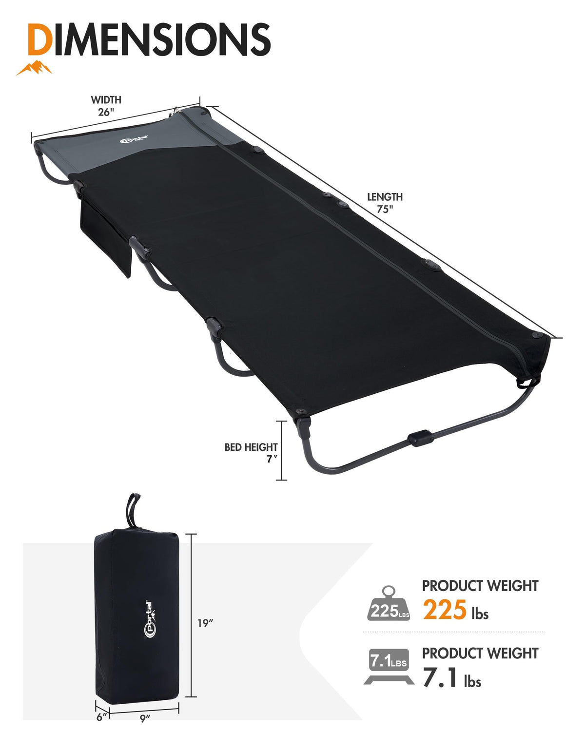 Ultra-Light 7.1 lbs Foldable Camping Cot with Side Pocket A248