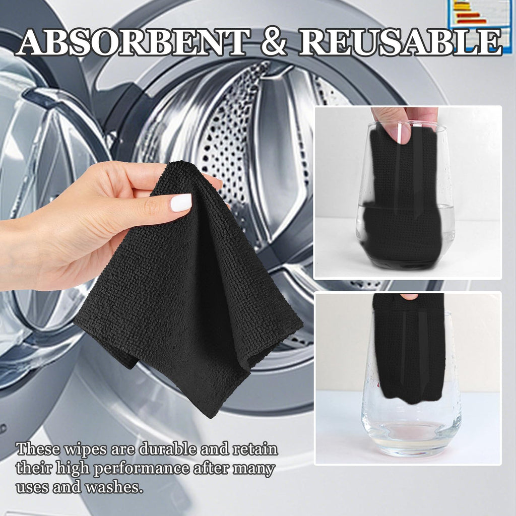 50PCS Microfiber Cleaning Cloth Roll, 10"×10" Black H442850