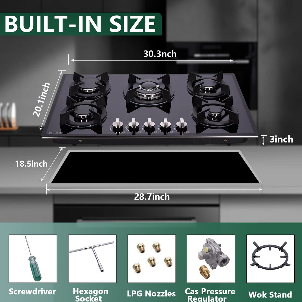 30 Inch 5 Burner Dual Fuel Gas Stovetop W987