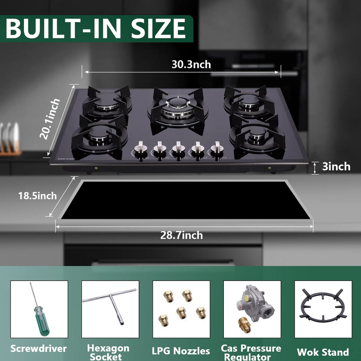 30 Inch 5 Burner Dual Fuel Gas Stovetop W987