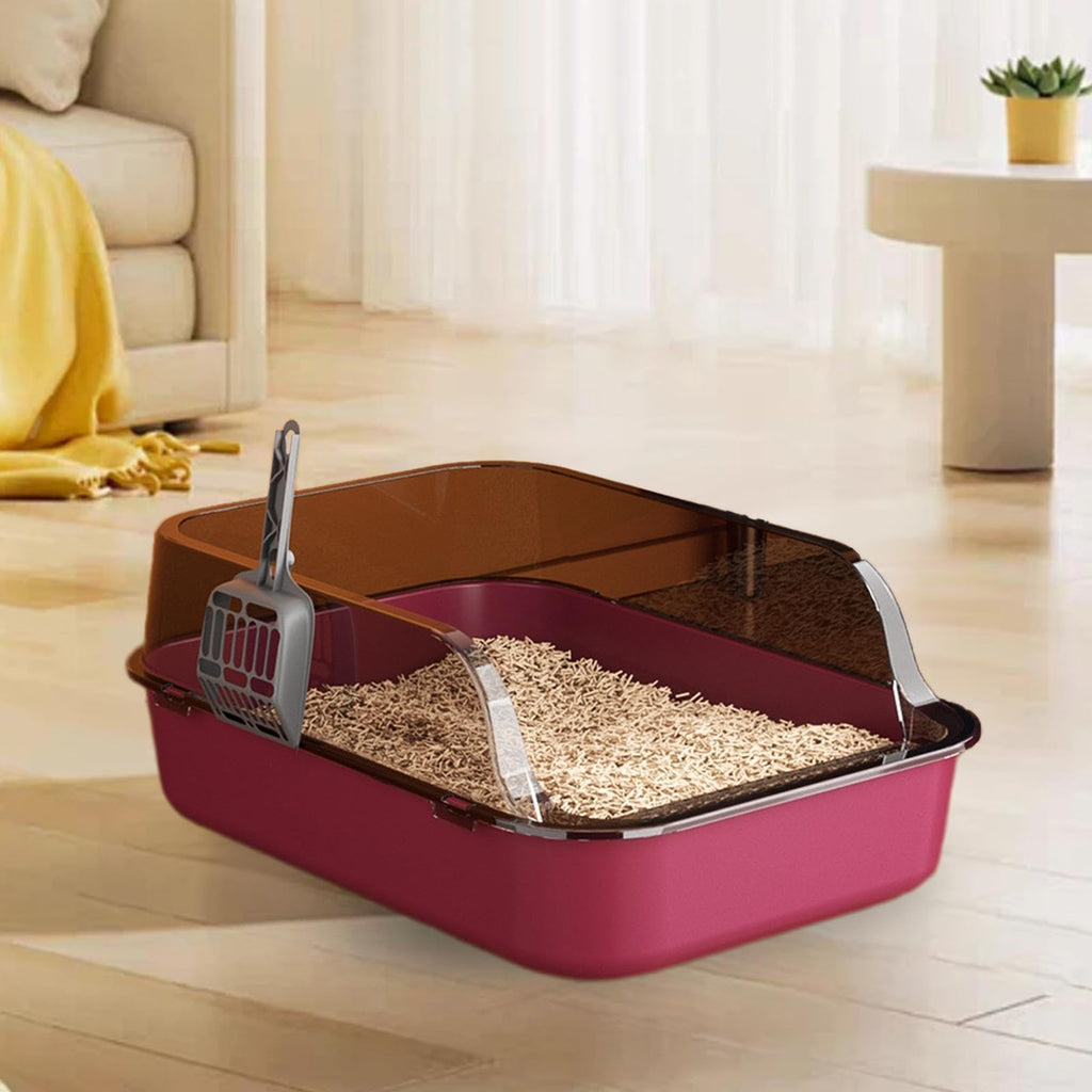 Open Top Sifting Litter Box High Sided Portable Semi Enclosed Pink Q8568