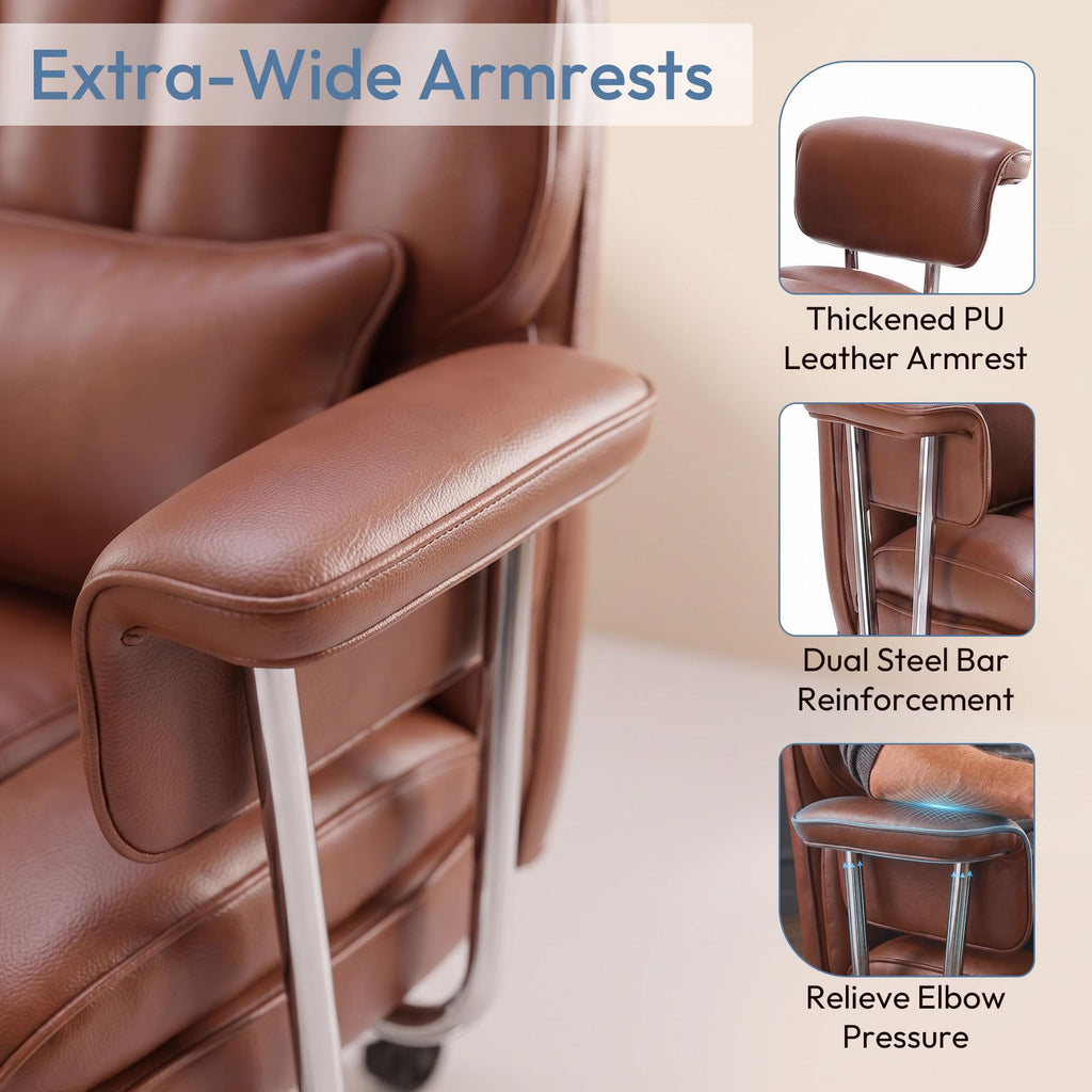 Brown Ergonomic Leather Office Chair W338354