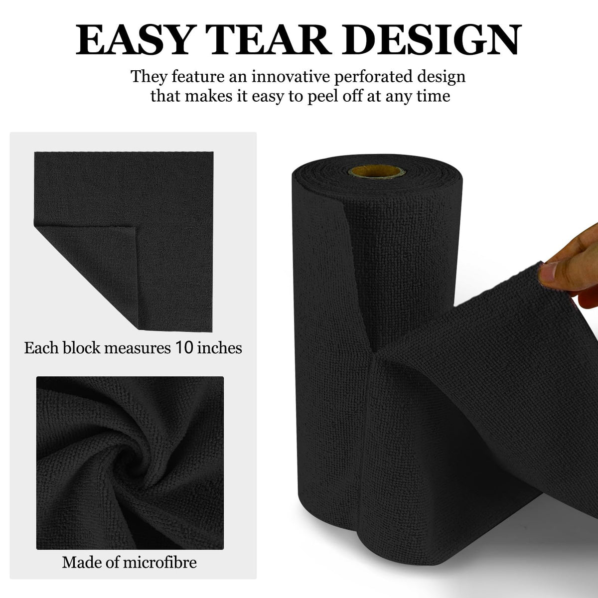 50PCS Microfiber Cleaning Cloth Roll, 10"×10" Black H442850