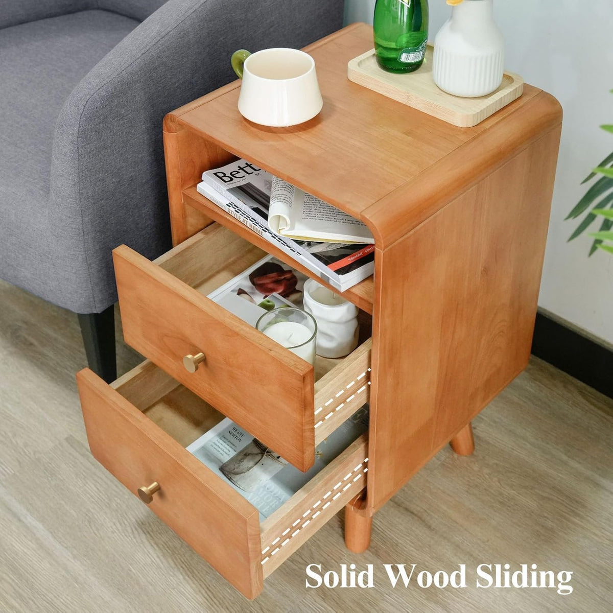 Solid Wood 2 Drawer Narrow Nightstand A891465