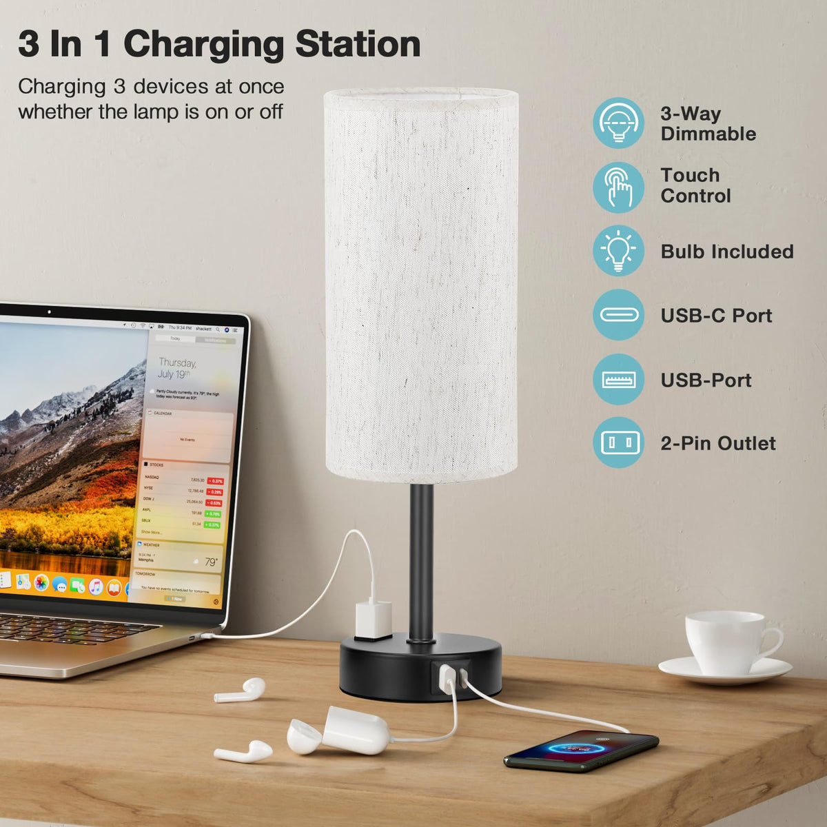 Turquoise Dimmable Touch Bedside Table Lamp N389907