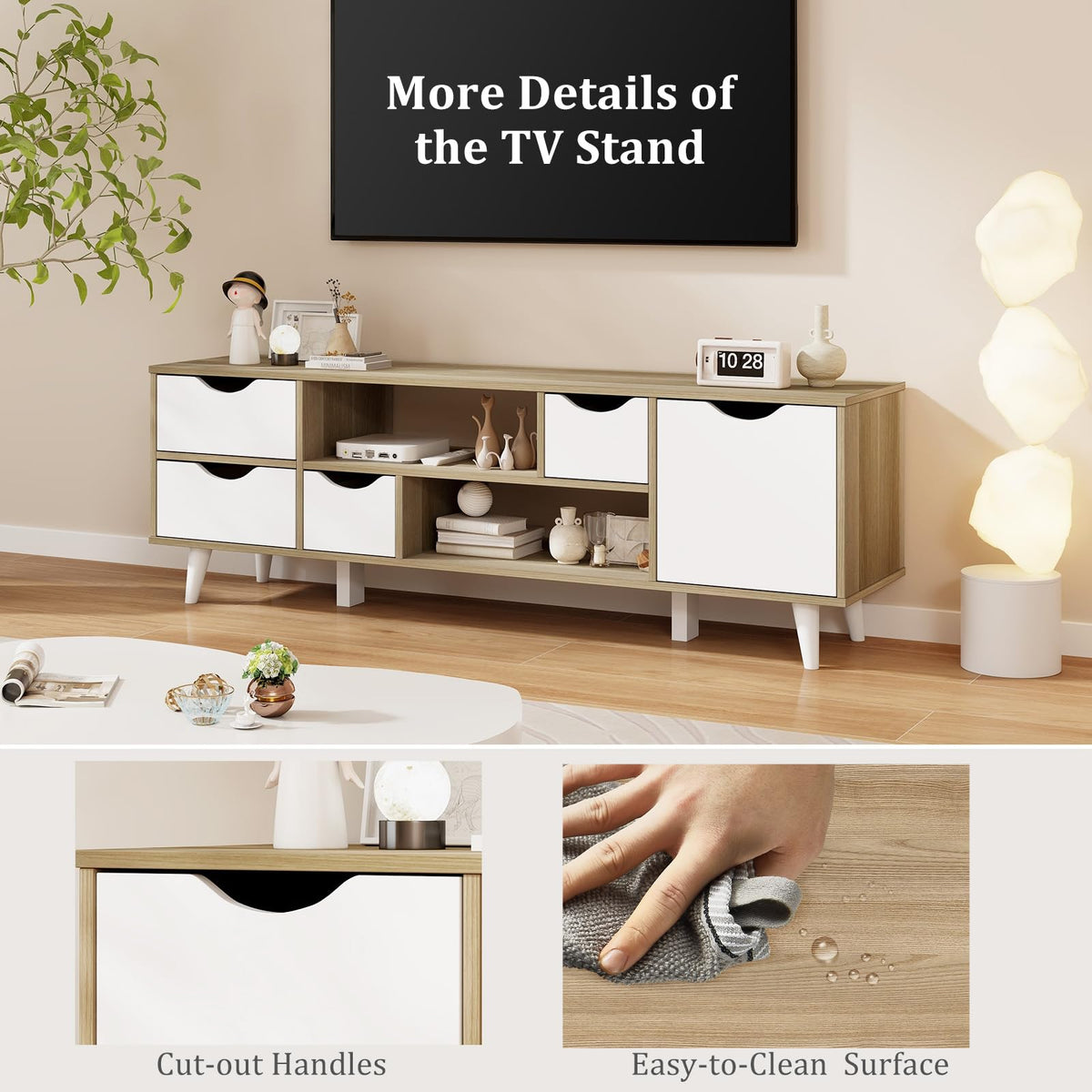 White TV Stand with 4 Drawers and 2 Open Shelves X7513