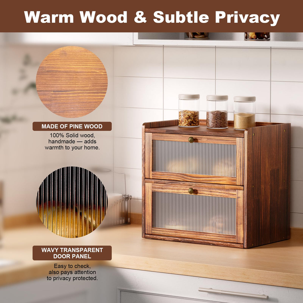 Wooden 2 Layer Bread Box with Window L74635