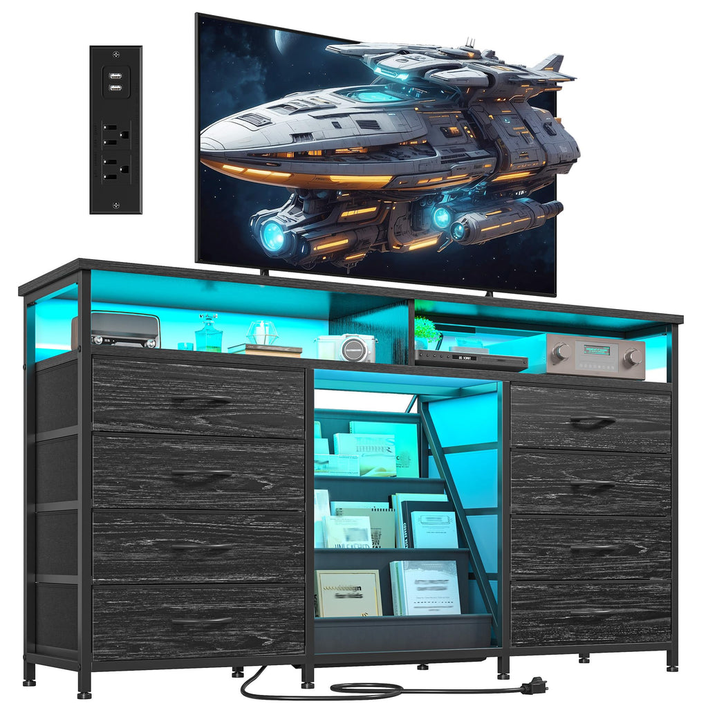 55" W LED Dresser with 8 Drawers & Power Outlet H3655