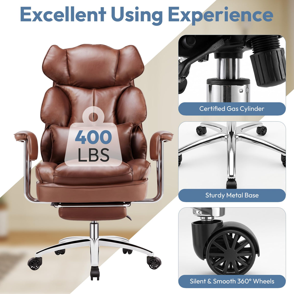 Brown Ergonomic Leather Office Chair W338354