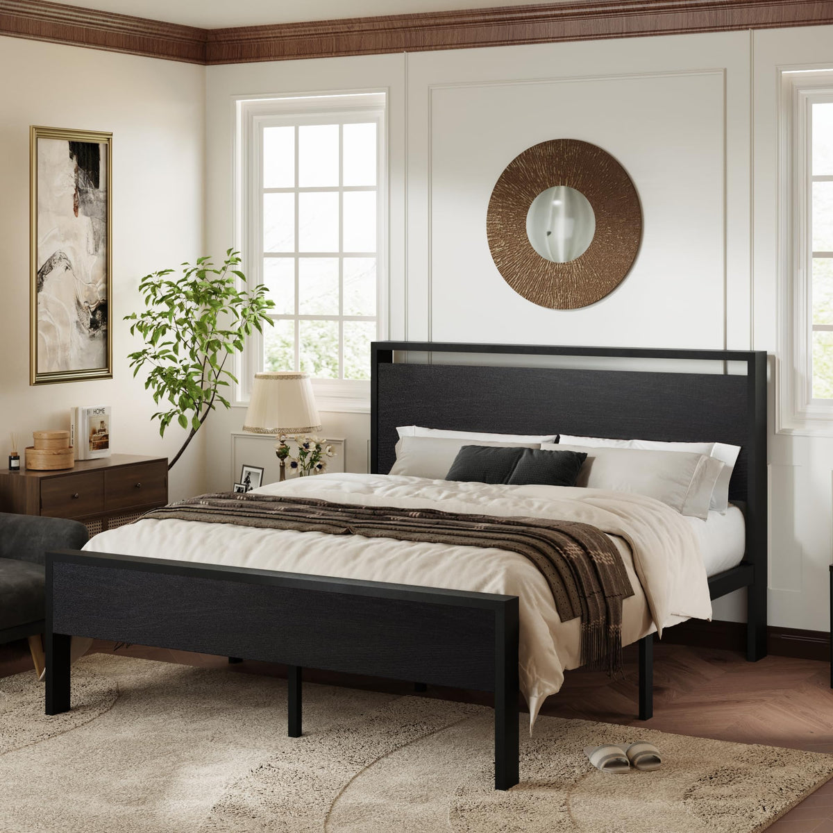 Queen Size Black Oak Bed Frame N4424