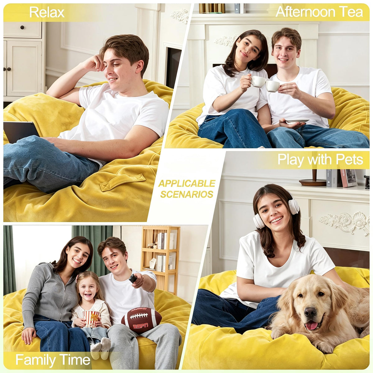 3FT Bean Bag Chair with Washable Cover U45095
