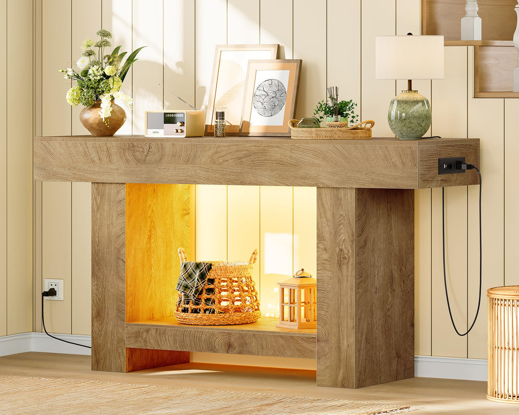 63" Entryway Table with Smart RGB Lights and Charging Station T4777