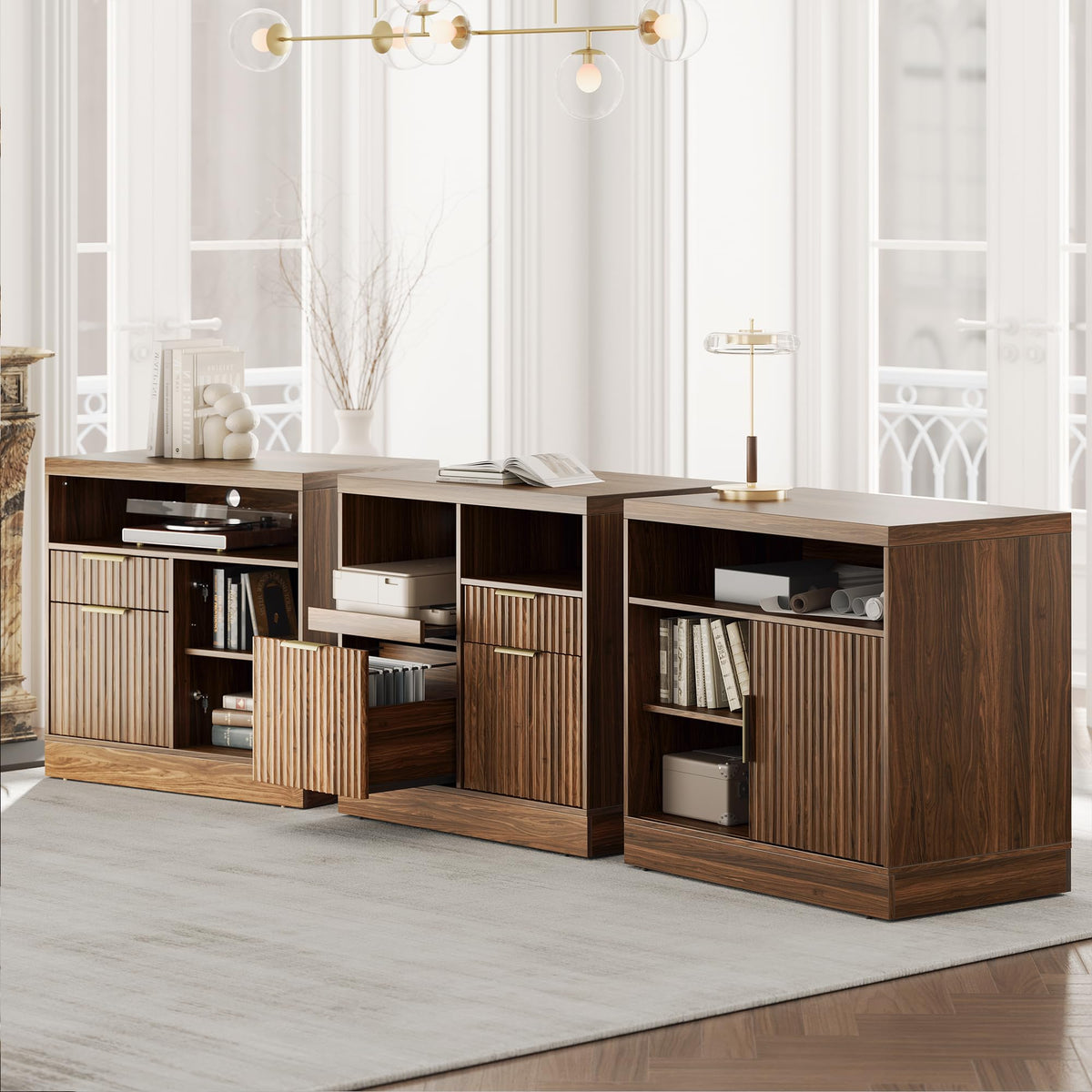 Black 3 Drawer Wood File Cabinet with Charging Station S62929