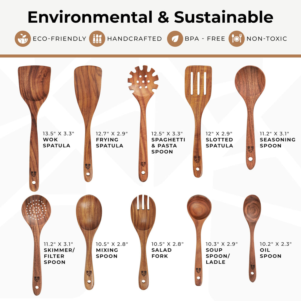 10 Pcs Non Toxic Teak Wooden Kitchen Utensils Set C8702