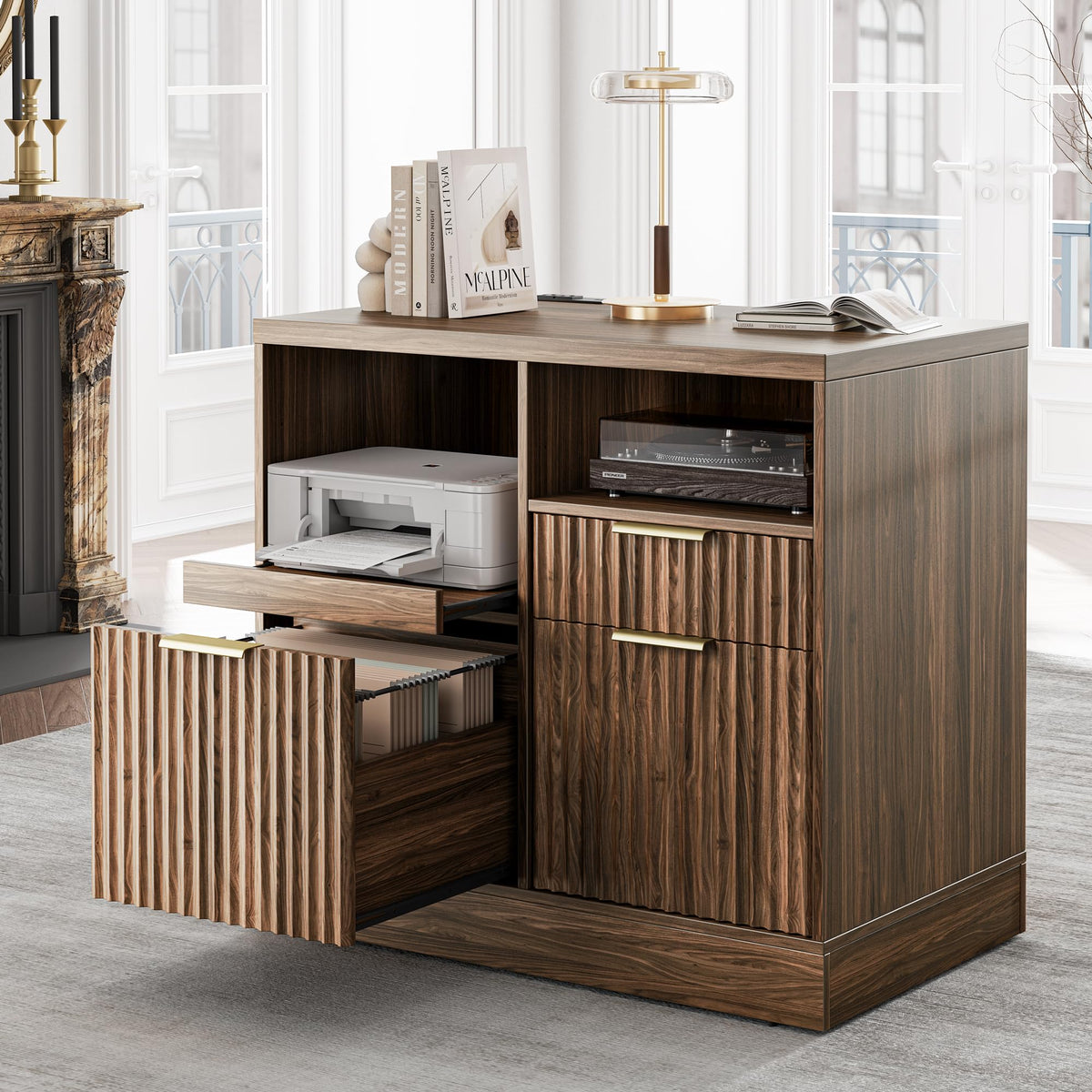Black 3 Drawer Wood File Cabinet with Charging Station S62929