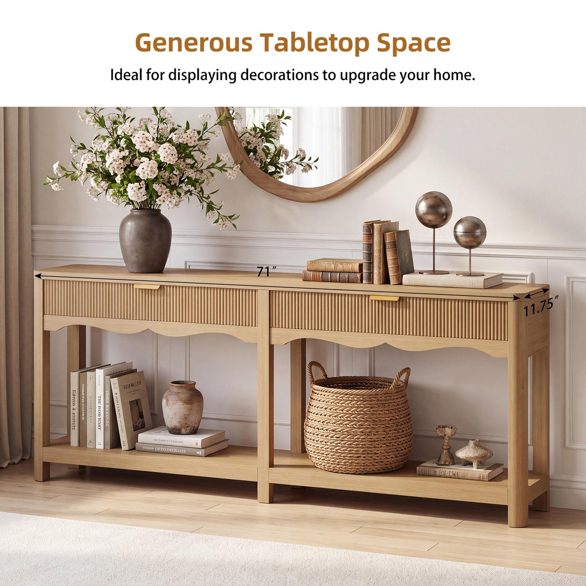 71" Oak Console Table with Storage I13097