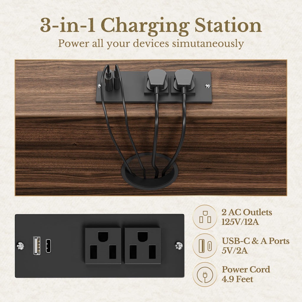 Black 3 Drawer Wood File Cabinet with Charging Station S62929