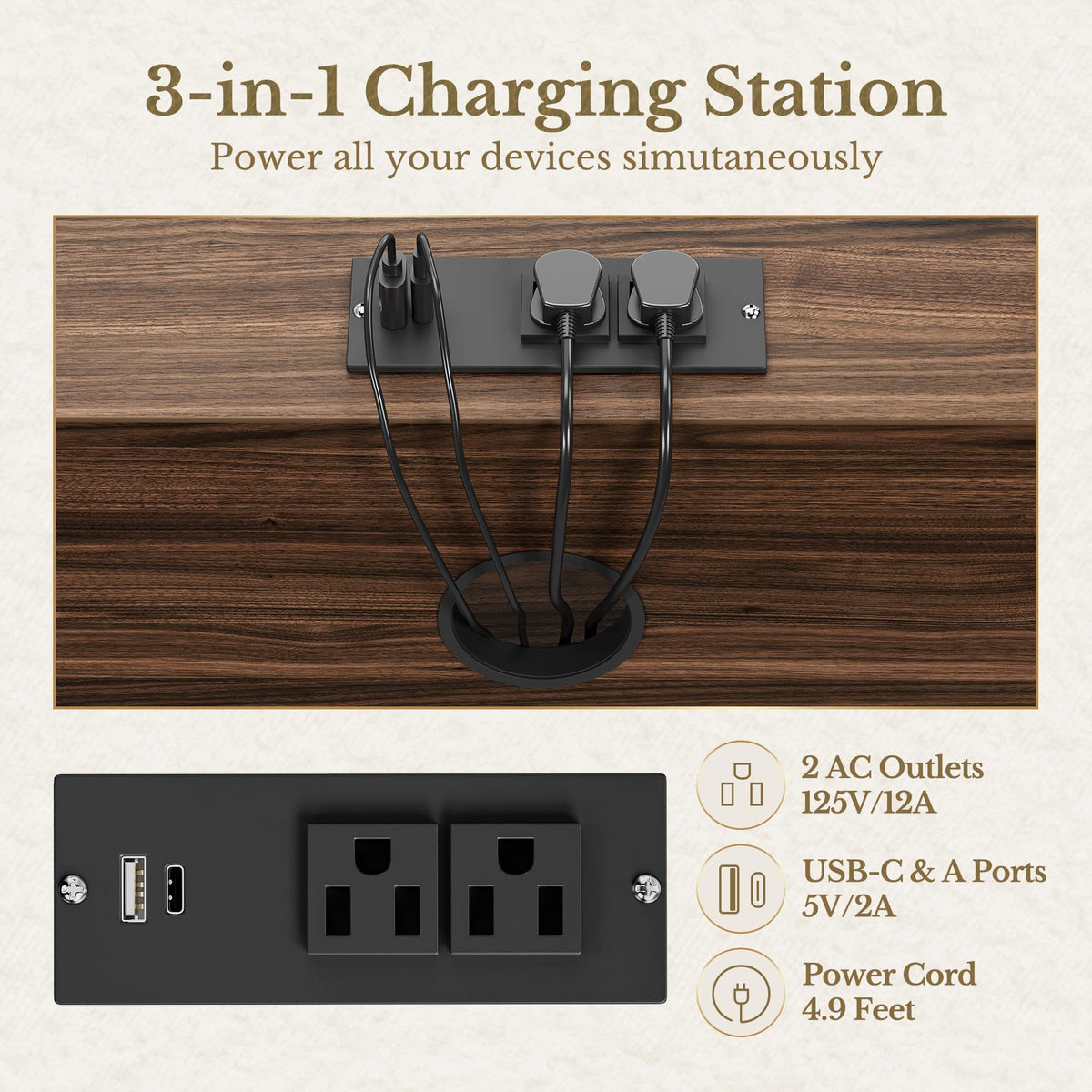 Black 3 Drawer Wood File Cabinet with Charging Station S62929