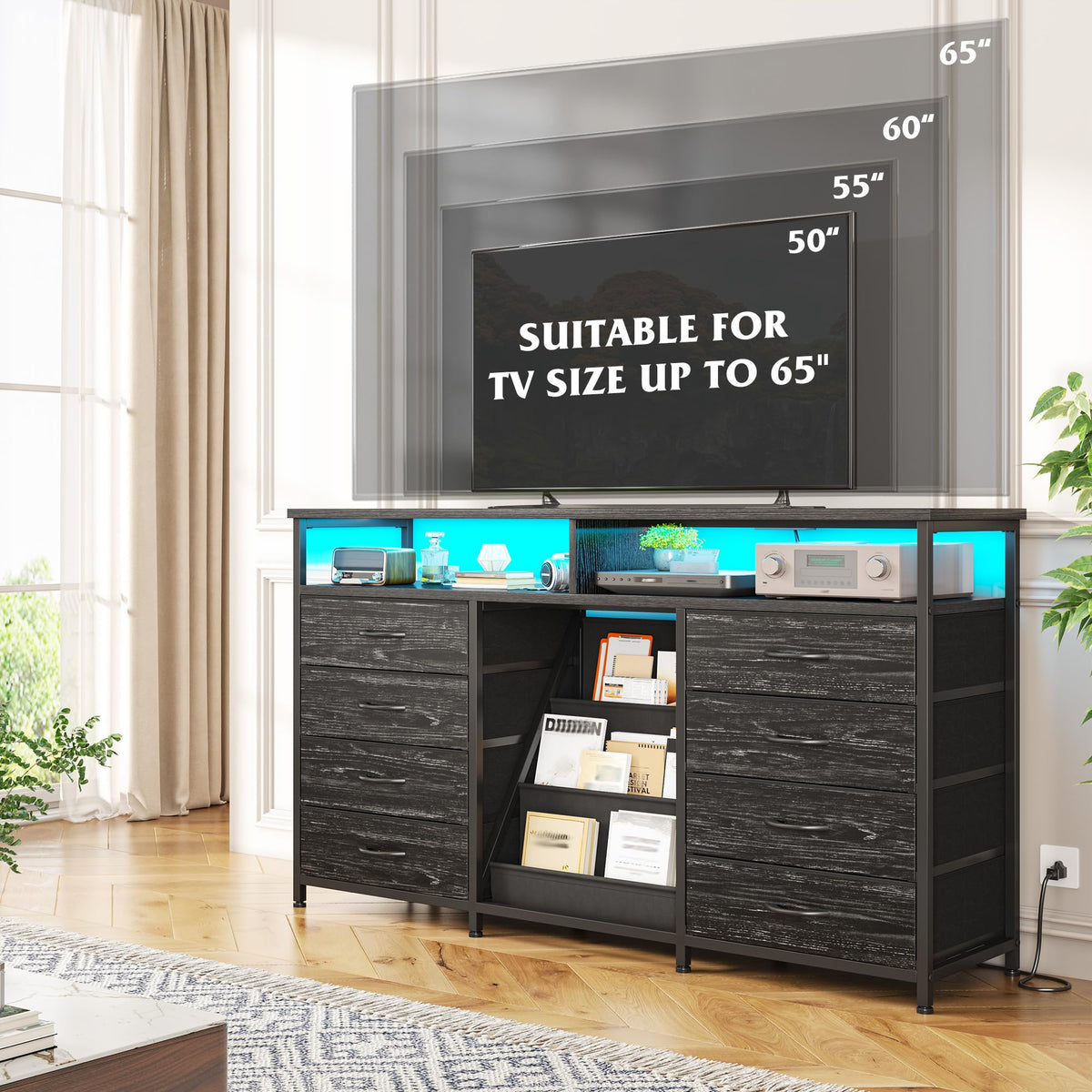 55" W LED Dresser with 8 Drawers & Power Outlet H3655