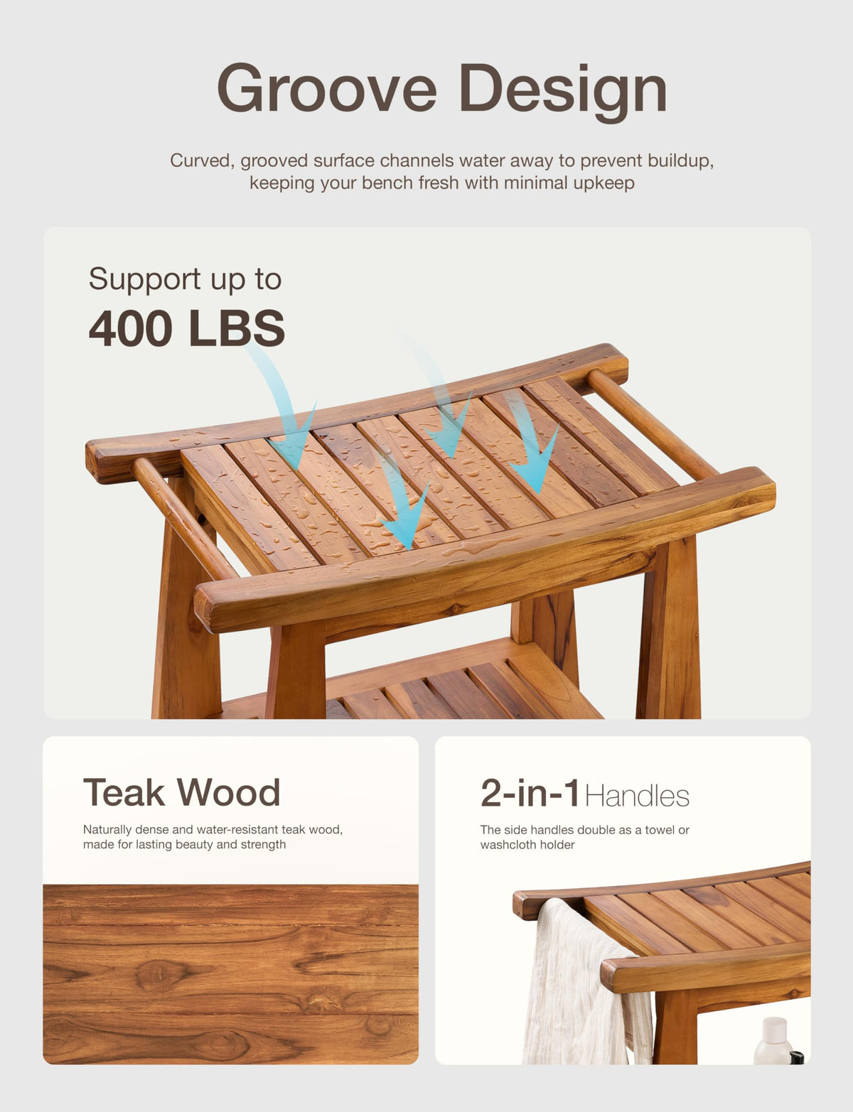 Teak Shower Bench with Shelf Z585