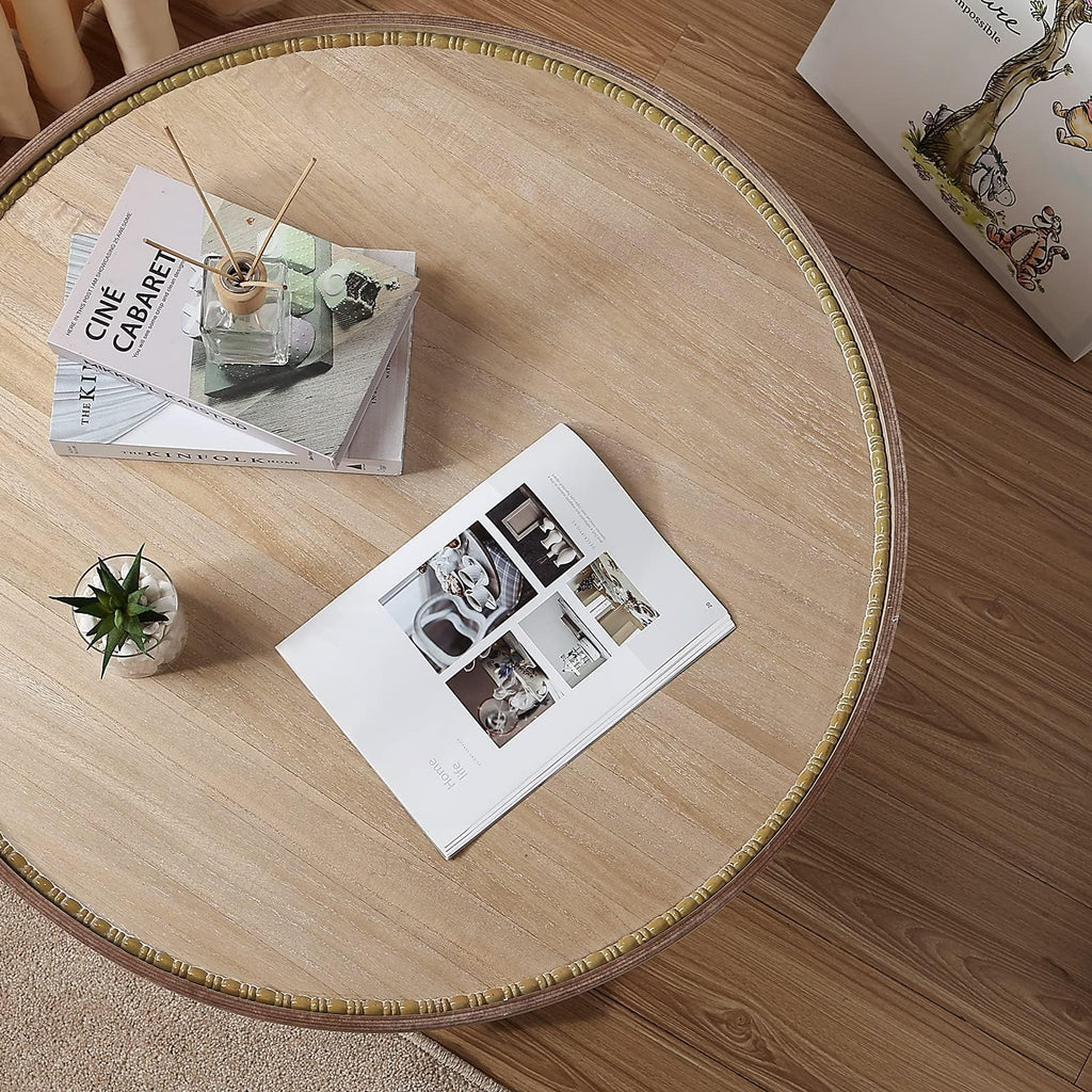 Farmhouse Round Coffee Table with Storage Shelf O94236