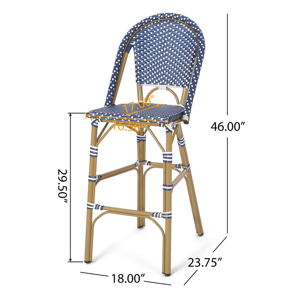 29.5" H Outdoor Bar Stools Set of 2 PE Rattan Aluminum Dark Teal & White Y80866
