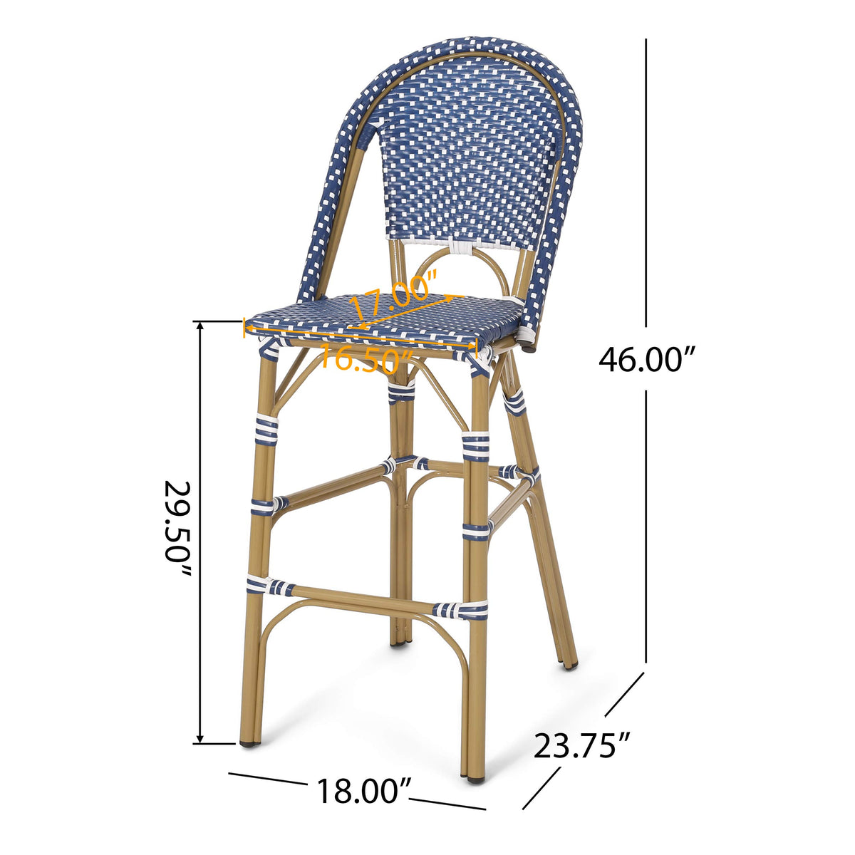 29.5" H Outdoor Bar Stools Set of 2 PE Rattan Aluminum Dark Teal & White Y80866