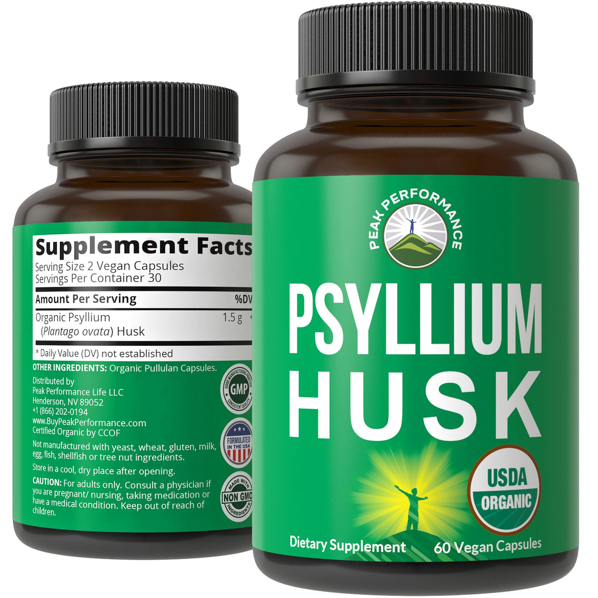 Organic Psyllium Husk Vegan Capsules Fiber Supplement N20373
