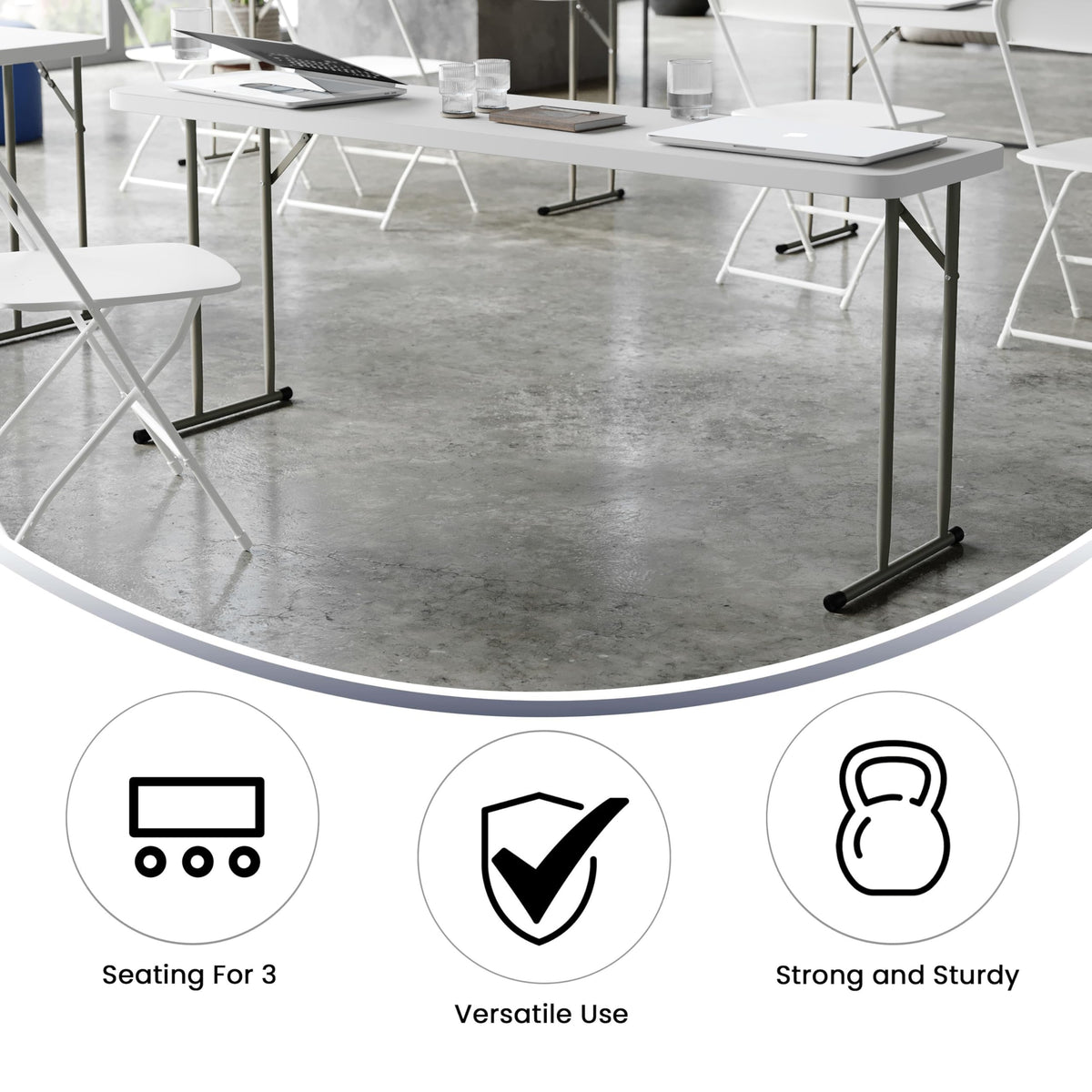Plastic Folding Table, Granite White, 10-Pack E264