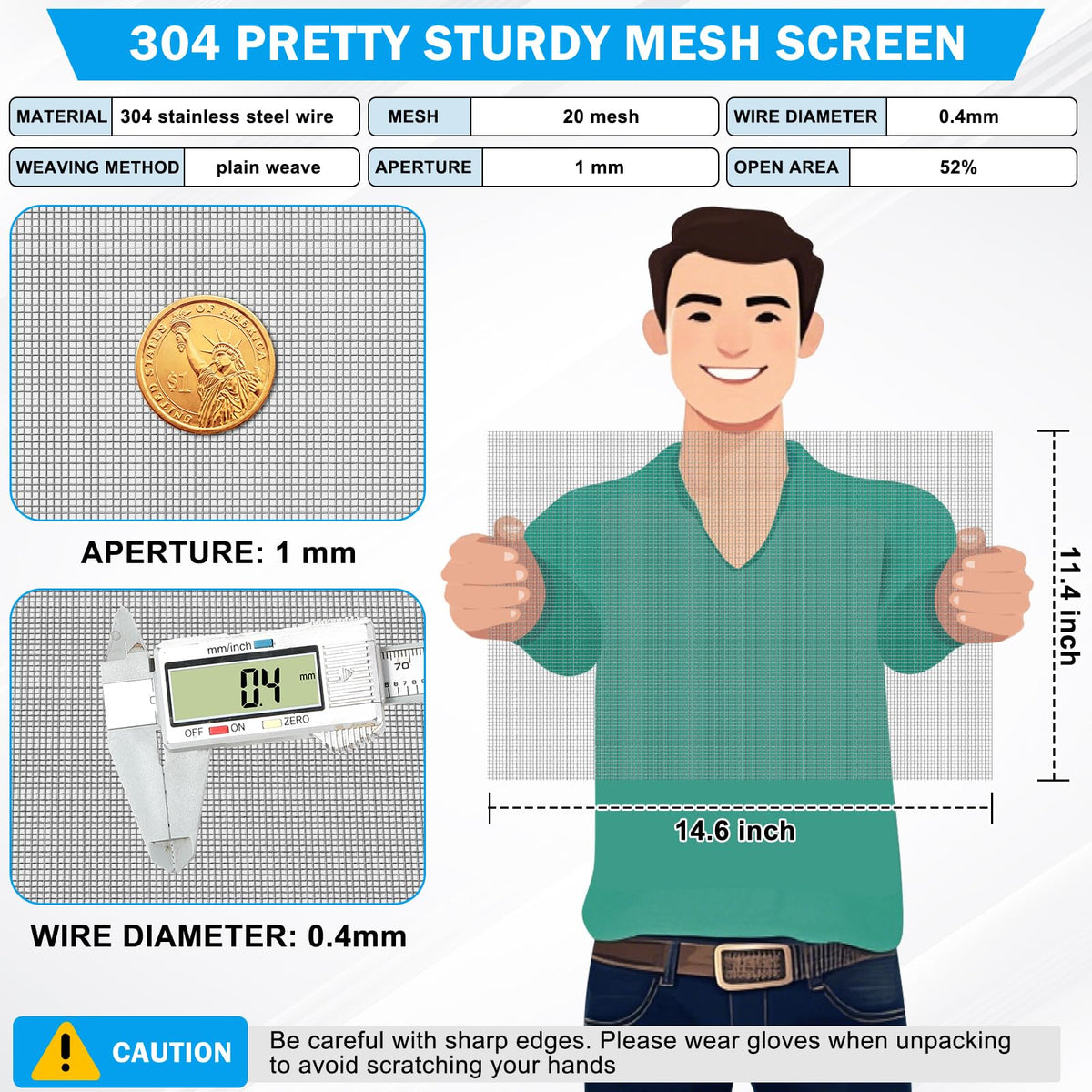1 Piece Woven 304 Stainless Steel Mesh 20 Mesh O468