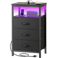 3 Drawer Nightstand with Charger Station and LED Lights O77337