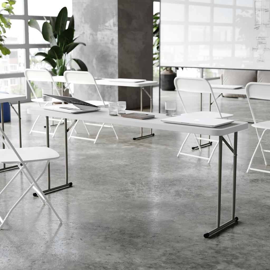 Plastic Folding Table, Granite White, 10-Pack E264