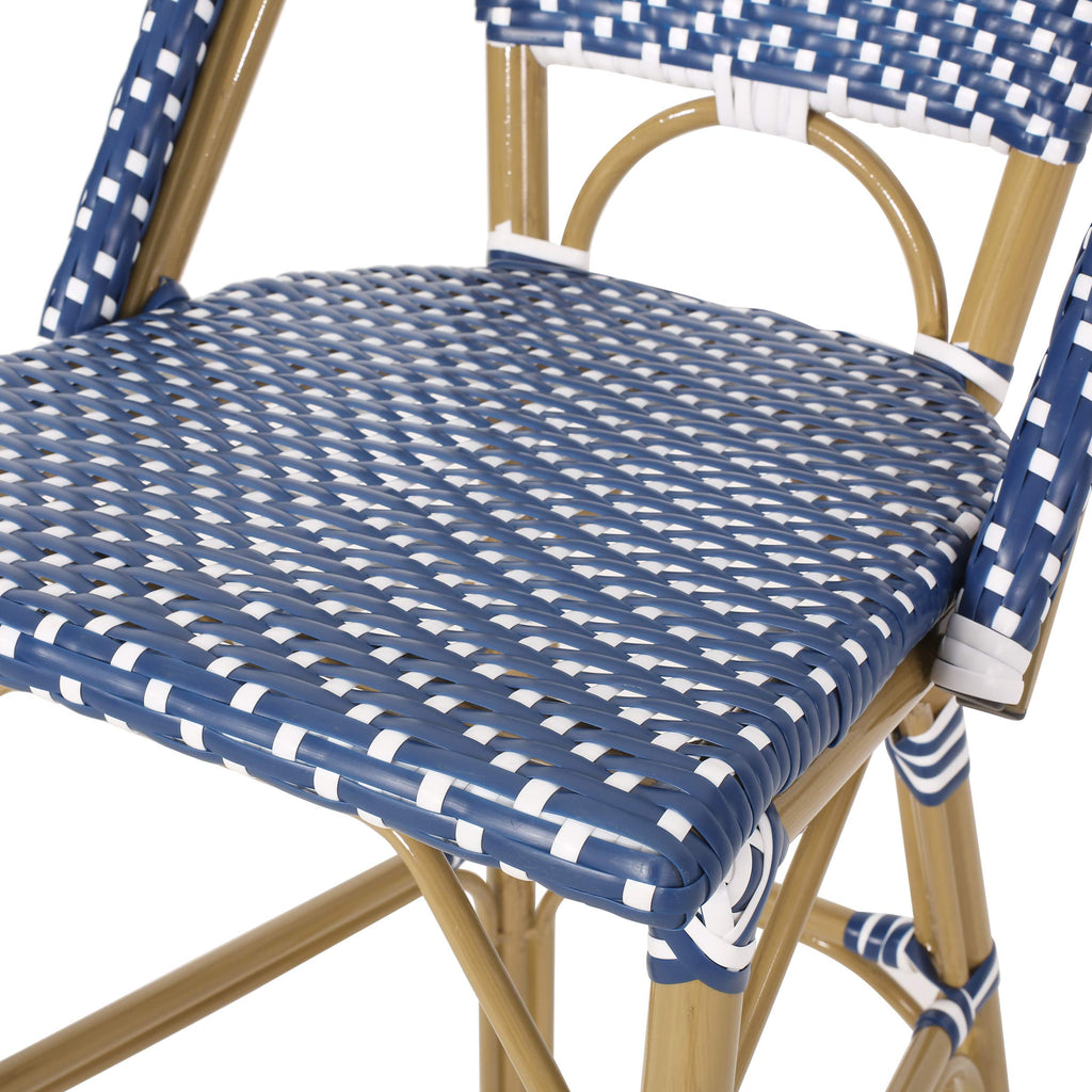 29.5" H Outdoor Bar Stools Set of 2 PE Rattan Aluminum Dark Teal & White Y80866