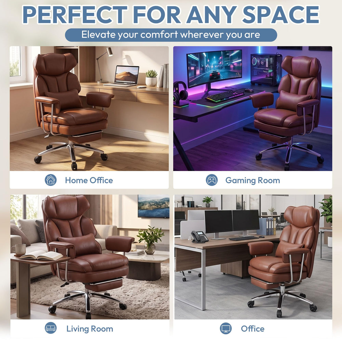 Brown Ergonomic Leather Office Chair W338354
