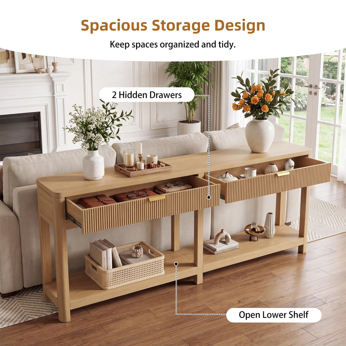 71" Oak Console Table with Storage I13097