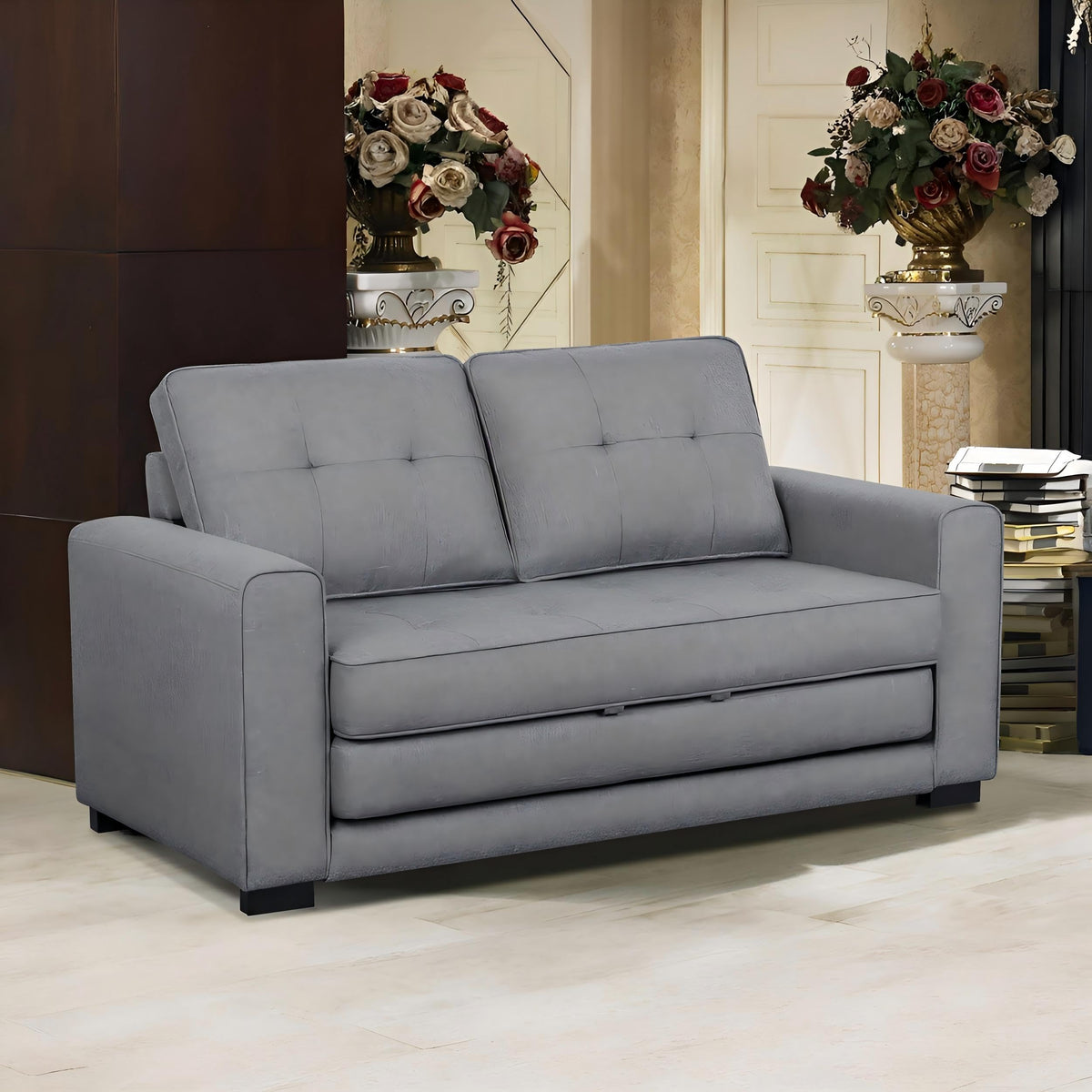 Light Gray Tufted Pull-Out Sleeper Loveseat S5178