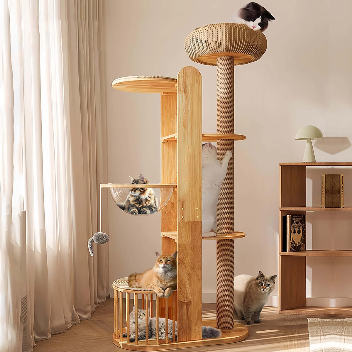 Solid Wooden Cat Tree Tower with Scratching Post F63707