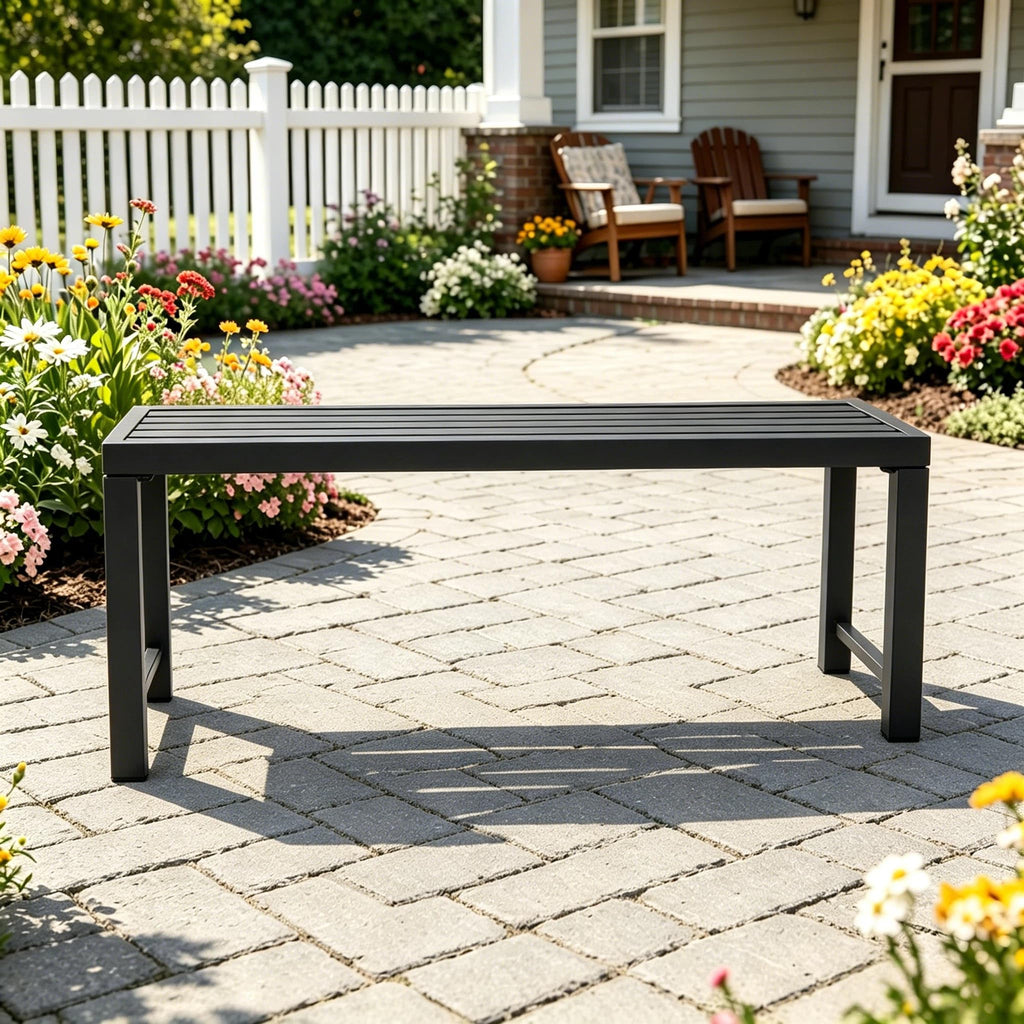 46" Black Metal Backless Outdoor Bench W872780