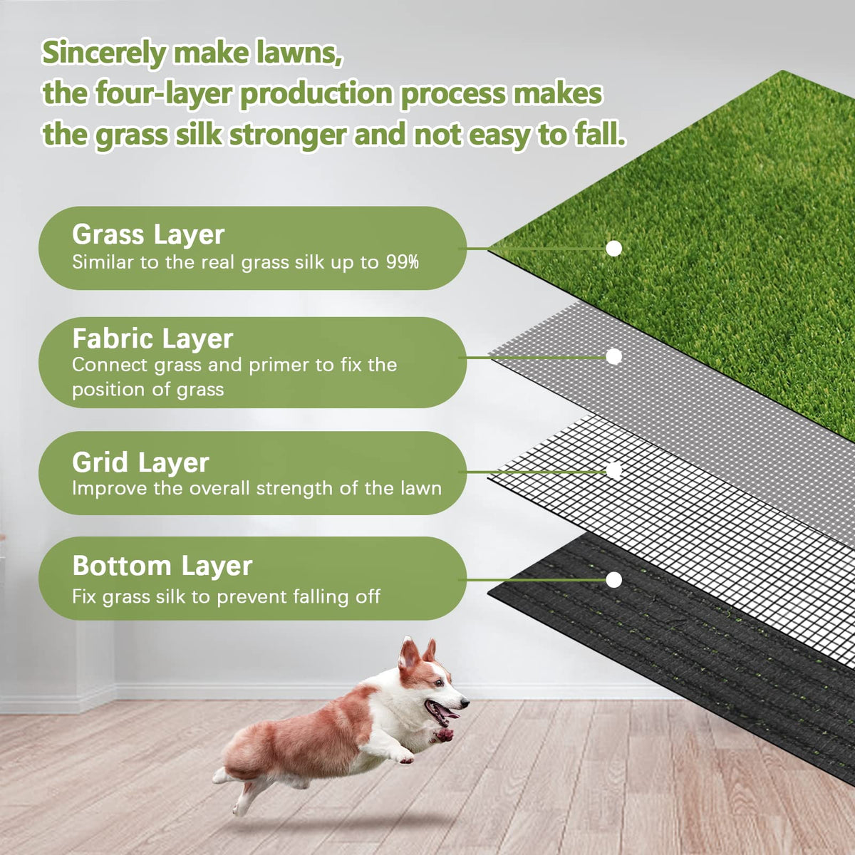 43.3 x 29.5 Inches Washable Artificial Grass Rug J402801
