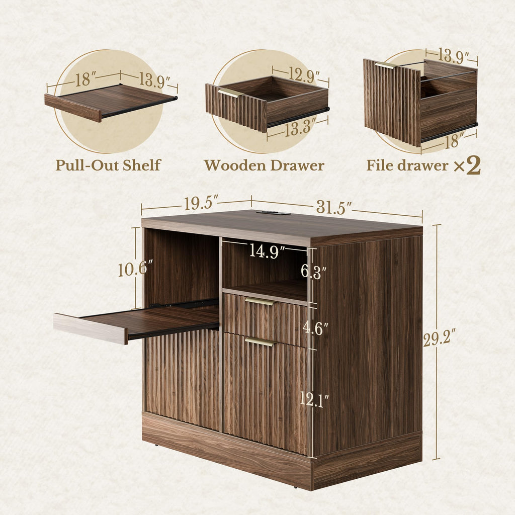 Black 3 Drawer Wood File Cabinet with Charging Station S62929