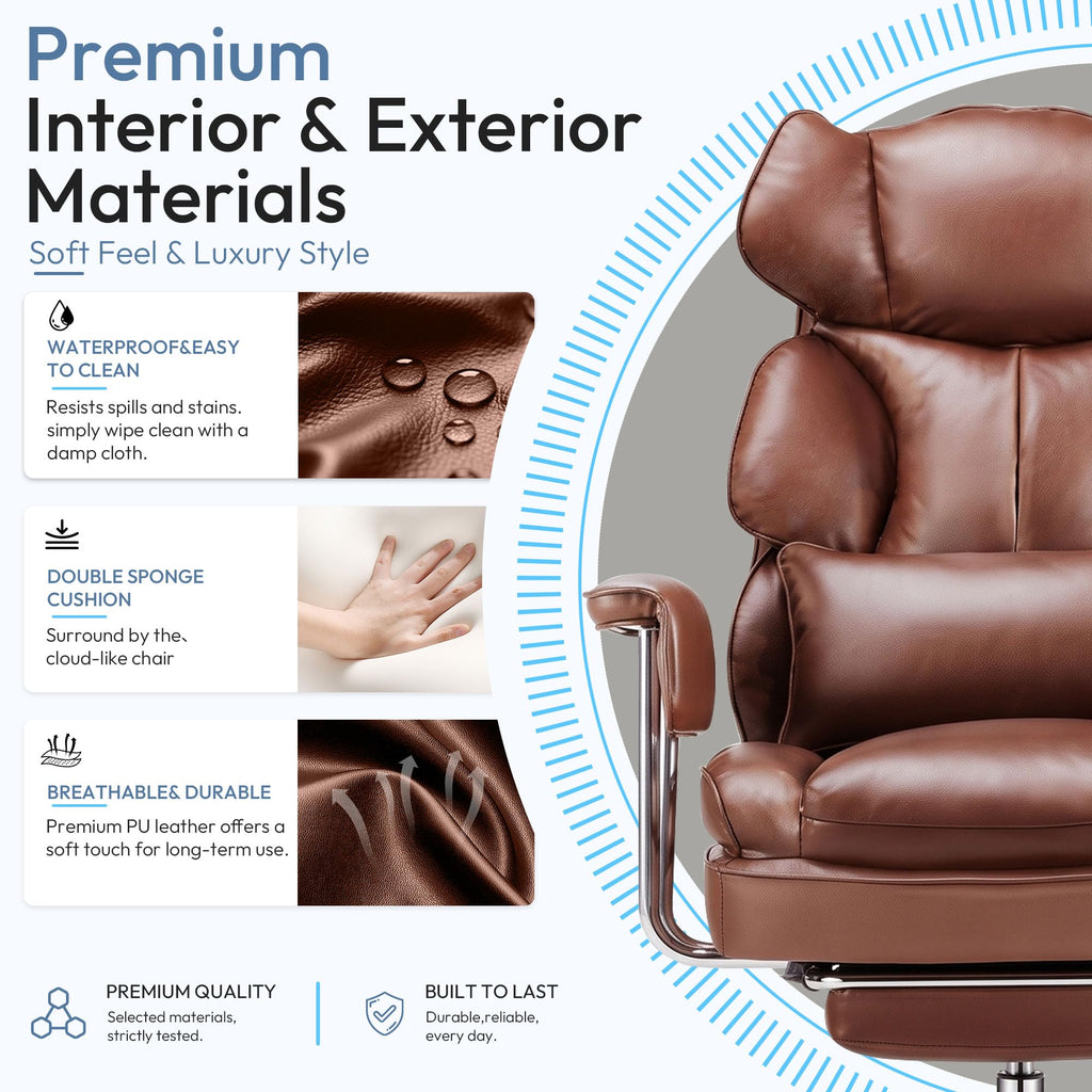 Brown Ergonomic Leather Office Chair W338354