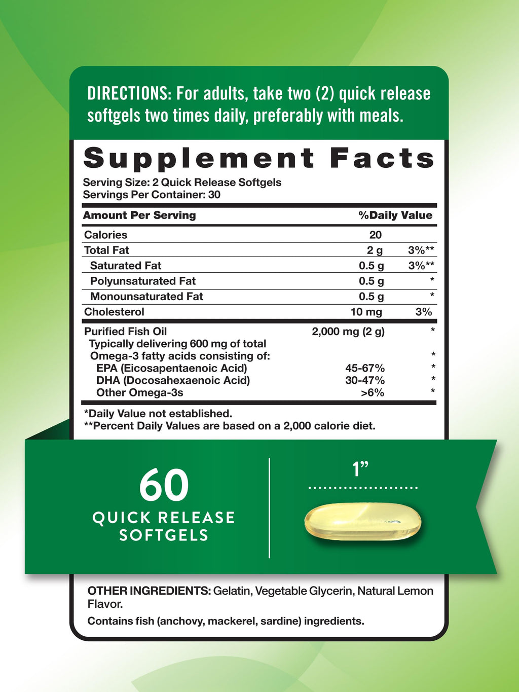 Fish Oil Omega 3 2000mg 60 Softgels I312
