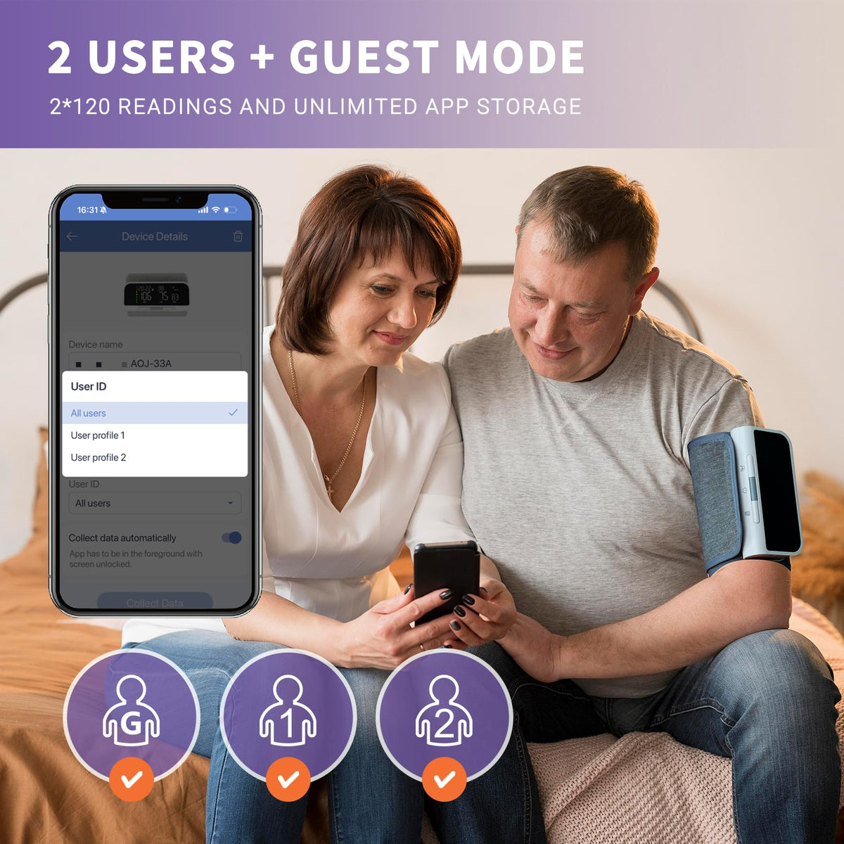 Bluetooth Blood Pressure Monitor Upper Arm Rechargeable Automatic Digital Cuff I521