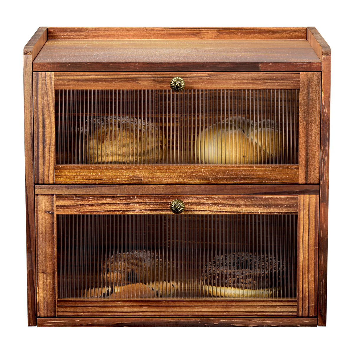 Wooden 2 Layer Bread Box with Window L74635