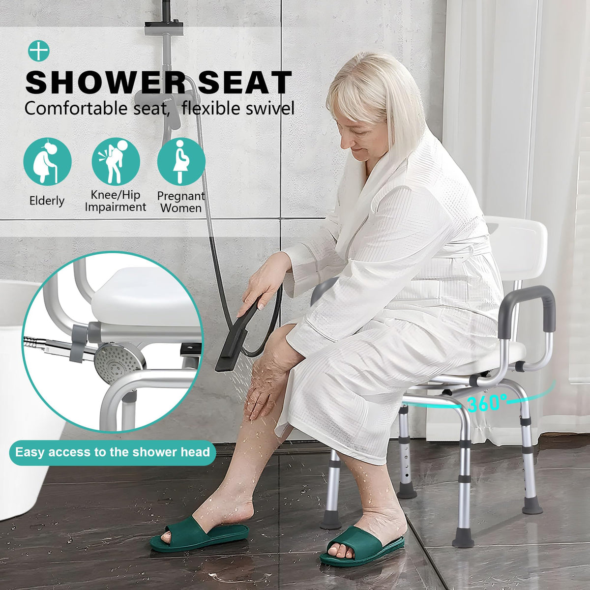 Swivel Shower Chair with Arms & Backrest I844