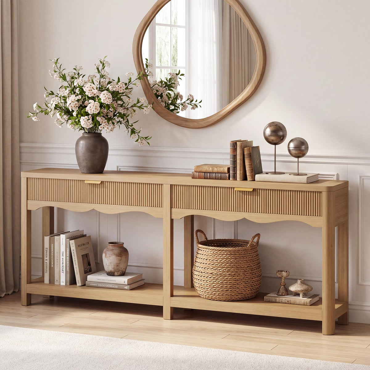 71" Oak Console Table with Storage I13097