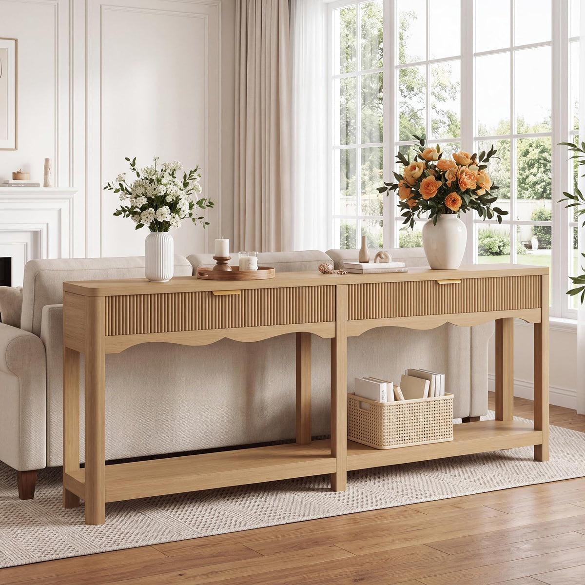 71" Oak Console Table with Storage I13097