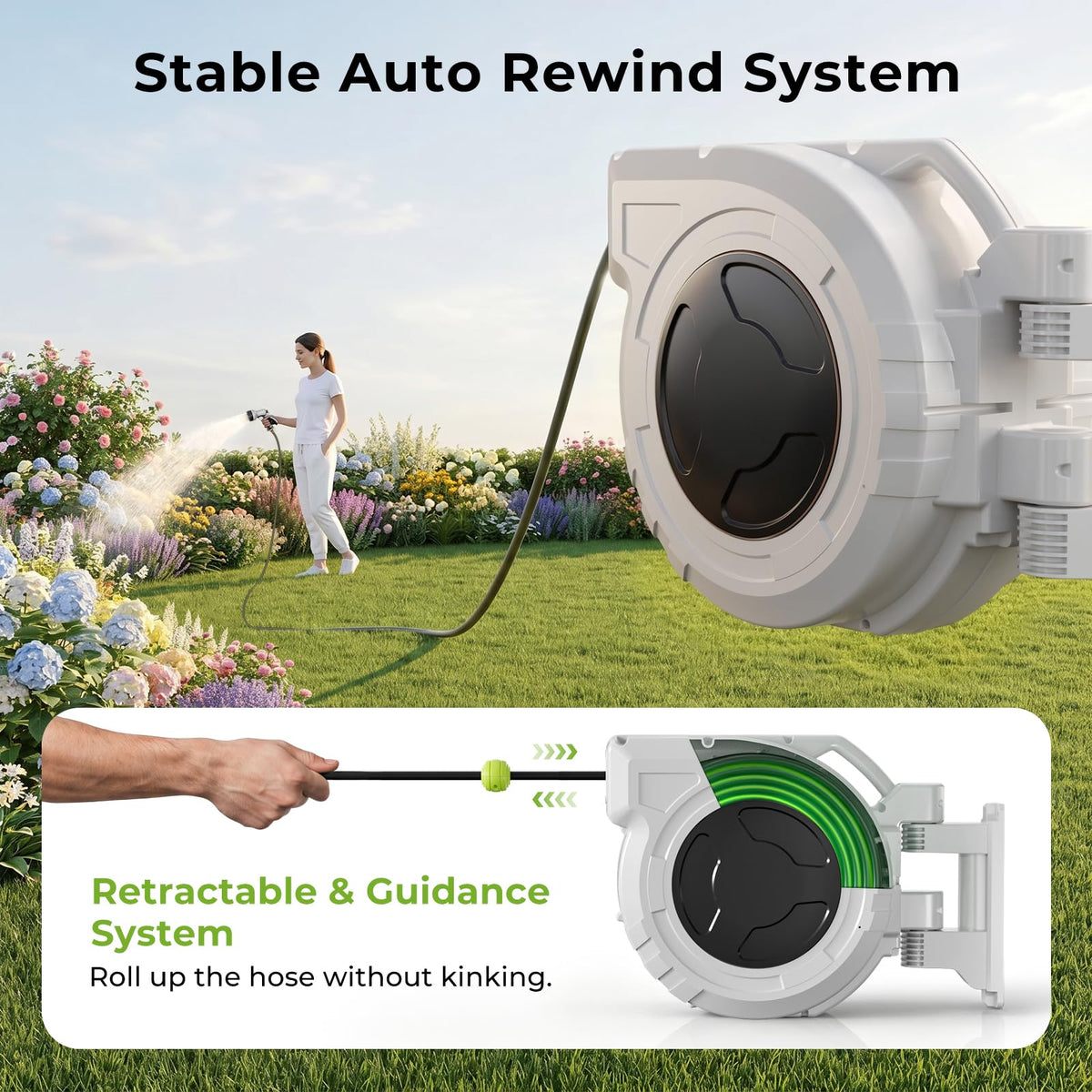 1/2 Inch x 100ft Wall Mounted Retractable Garden Hose Reel F948