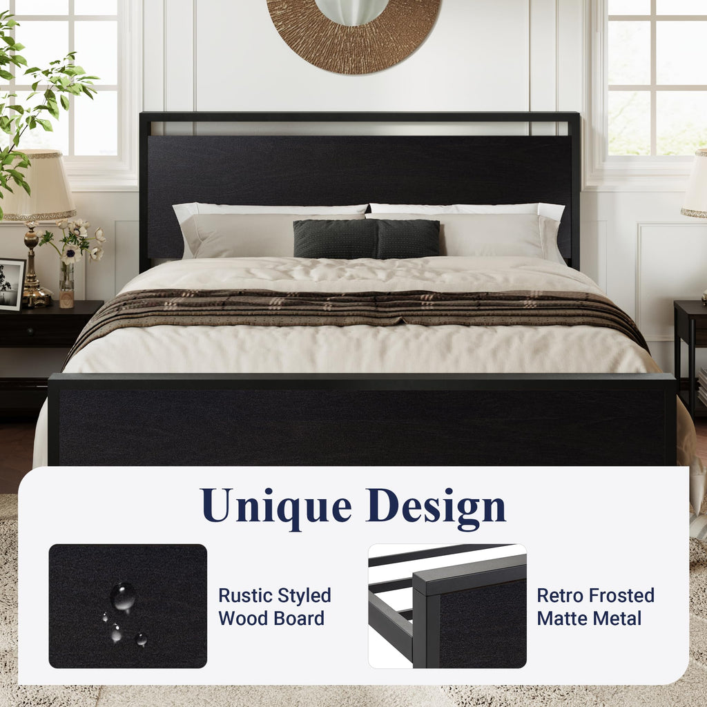 Queen Size Black Oak Bed Frame N4424